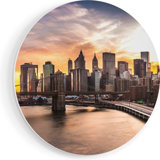 Artaza Forex Muurcirkel Brooklyn Bridge Brug In New York - 50x50 cm - Klein - Wandcirkel - Rond Schilderij - Muurdecoratie Cirkel