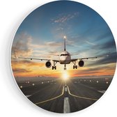 Artaza Forex Muurcirkel Vliegtuig Met Een Landing Op De Luchthaven - 60x60 cm - Wandbord - Wandcirkel - Rond Schilderij - Wanddecoratie Cirkel