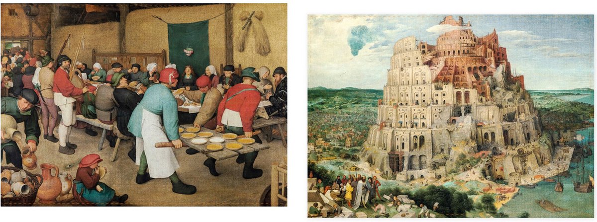 Set van 2 theedoeken - kunst collectie - Breughel Boerenhuwelijk & Breughel Toren van Babel - 100 % katoen 50 x 70 cm by supervintage