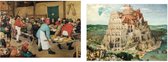 Set de 2 torchons - collection d'art - Mariage des Fermiers Breughel & Tour Breughel de Babel - 100% coton 50 x 70 cm par supervintage