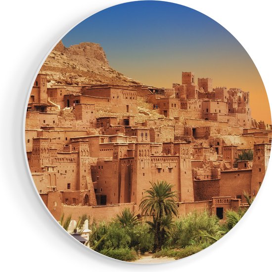 Artaza Forex Muurcirkel Kasbah Ait Ben Haddou Stad in Marokko - 50x50 cm - Klein - Wandcirkel - Rond Schilderij - Muurdecoratie Cirkel