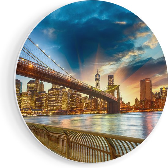 Artaza Forex Muurcirkel New York Brooklyn Brug - 70x70 cm - Wandcirkel - Rond Schilderij - Wanddecoratie Cirkel - Muurdecoratie