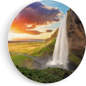 Artaza Forex Muurcirkel Waterval In IJsland Met Zonsondergang - 70x70 cm - Wandcirkel - Rond Schilderij - Wanddecoratie Cirkel - Muurdecoratie