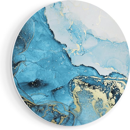Artaza Forex Muurcirkel Abstracte Kunst van Blauwe Marmer met Goud - 90x90 cm - Groot - Wandcirkel - Rond Schilderij - Muurdecoratie Cirkel