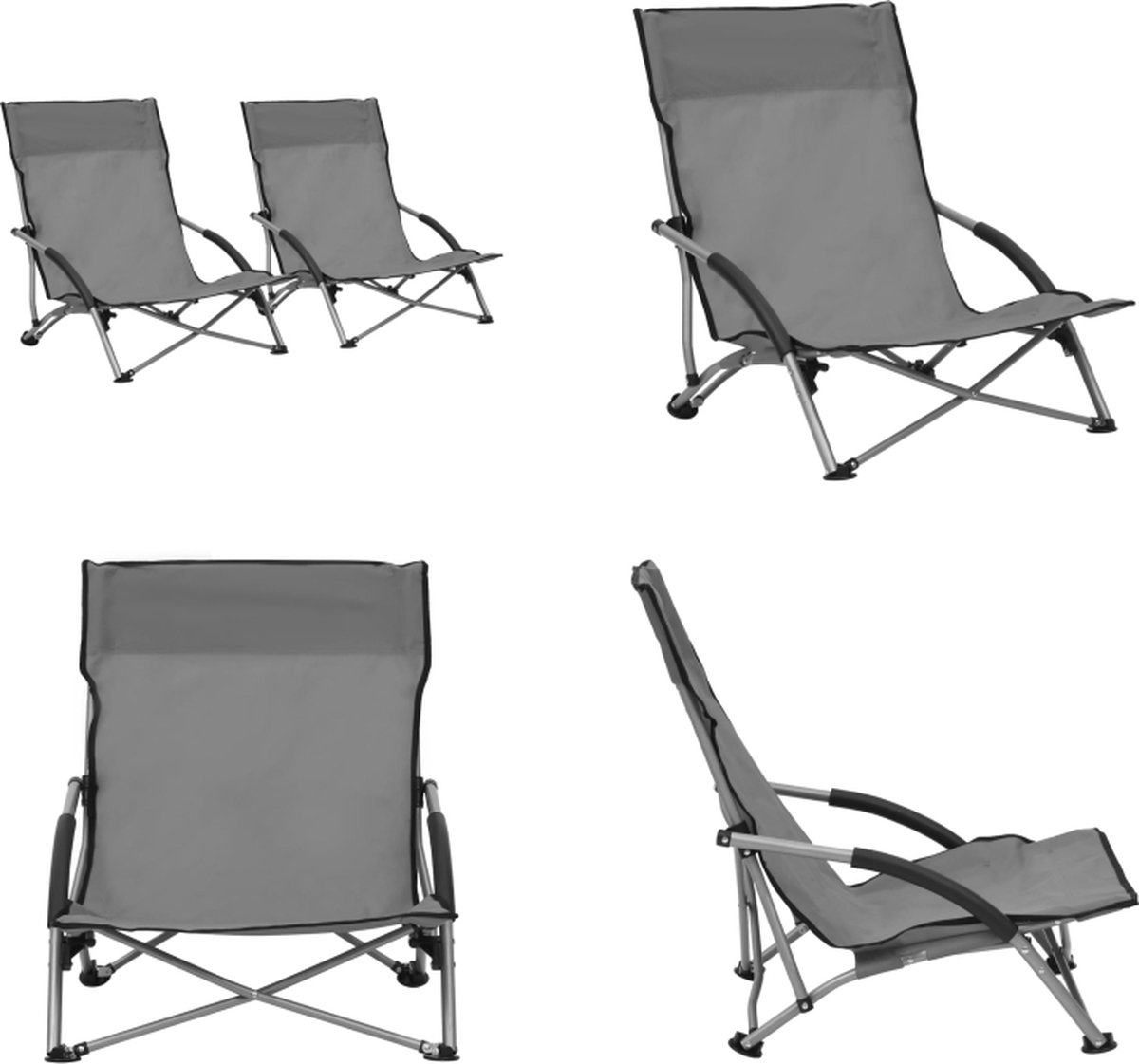VidaXL Strandstoelen 2 st inklapbaar stof grijs Campingstoel Campingstoelen Kampeerstoel Kampeerstoelen