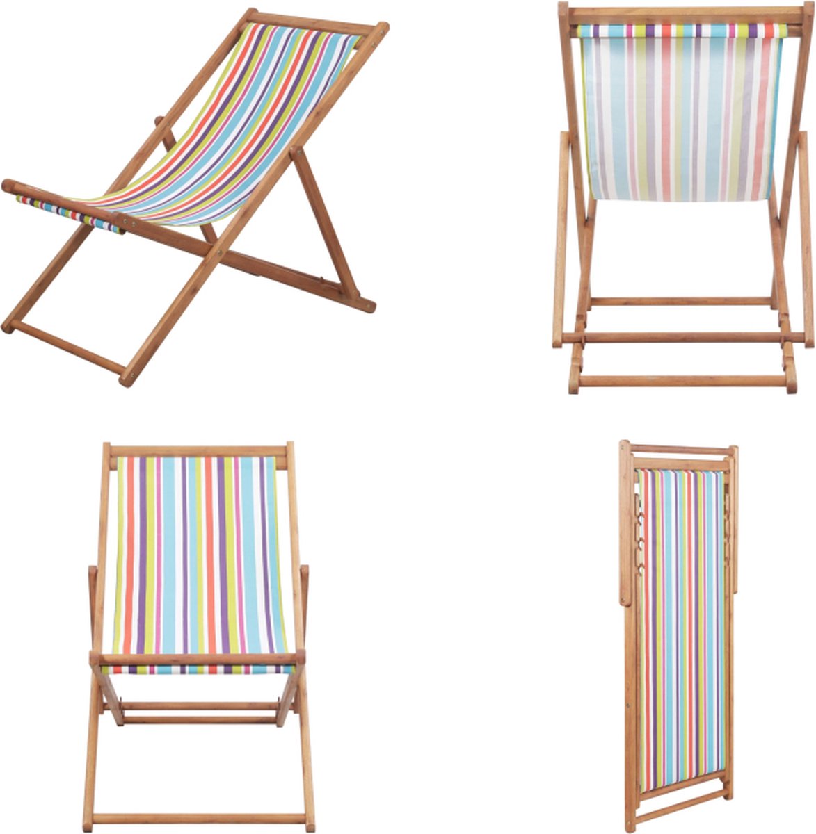 vidaXL Strandstoel inklapbaar stof en houten frame meerkleurig