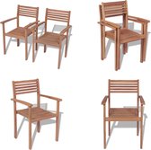vidaXL Chaises de jardin empilables 2 pcs Bois de teck massif - Chaise empilable - Chaises empilables - Chaise en bois - Chaises en bois