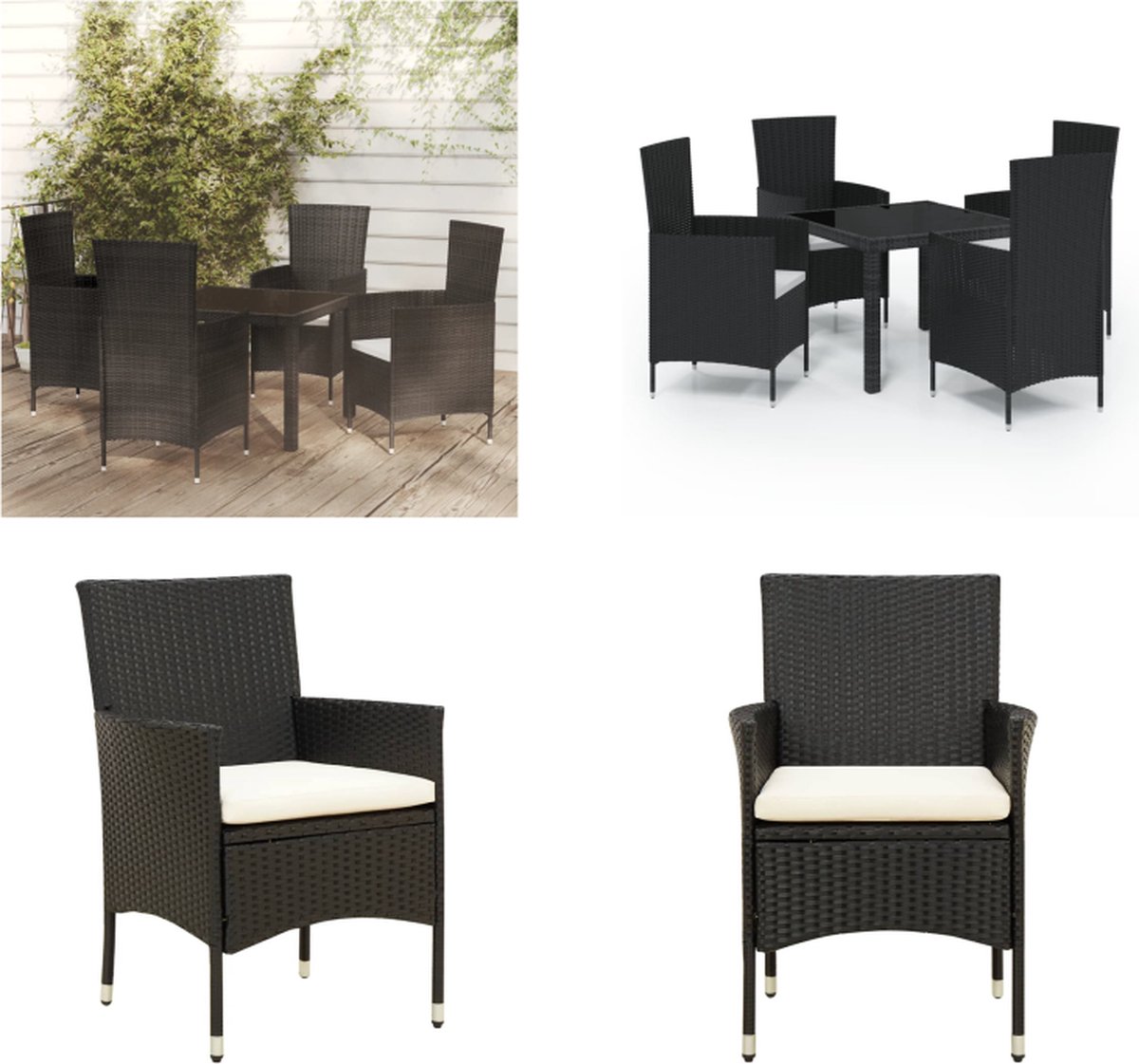 VidaXL 5-delige Tuinset met kussens poly rattan zwart Tuinset Tuinsets Eethoek Eetset