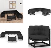 vidaXL 13-delige Loungeset met kussens massief grenenhout zwart - Loungeset - Loungesets - Tuinsets - Tuinsets