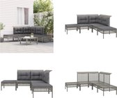 vidaXL 5-delige Loungeset met kussens poly rattan grijs - Loungeset - Loungesets - Tuinset - Middenbank