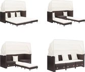 vidaXL Canapé-lit avec baldaquin 3 places extensible en polyrotin Marron - Canapé-lit - Canapés-lits - Chaise longue - Chaises longues