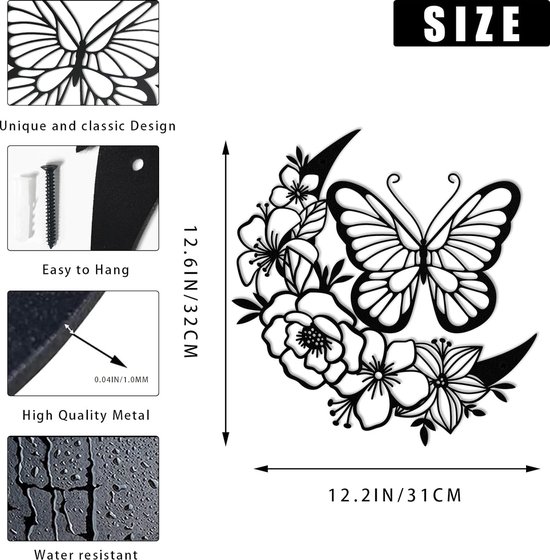 ESTART Große Metall-Mandala-Wanddekoration, einzigartige Lotusblumen-Wandkunst für Zuhause Schlafzimmer Büro drinnen und draußen (Schwarz