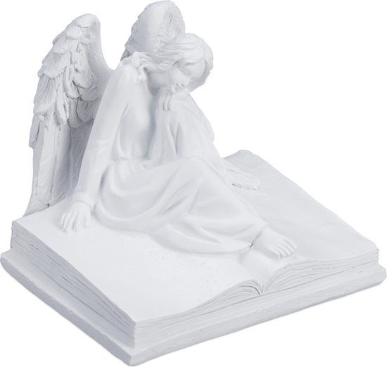 Relaxdays statue de jardin ange - assis - décoration ange - décoration funéraire - extérieur - intérieur