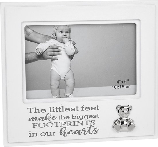 Fotolijst baby wit met tekst little feet en zilveren beertje van Shudehill giftware