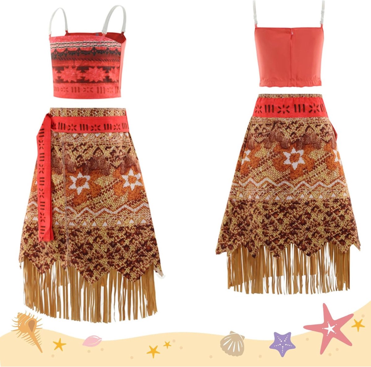 Tacobear Vaiana kostuum voor kinderen, carnavalskostuum voor kinderen, meisjes, prinsessenjurk, Vaiana-ketting, kroon armband, cosplay, verjaardag, verkleedpartij, kinderkostuum, carnaval, 120, 5-6