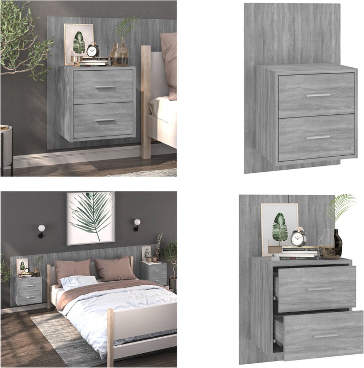 Nachtkastjes 2 st 40x35x50 cm bewerkt hout bruin eikenkleur