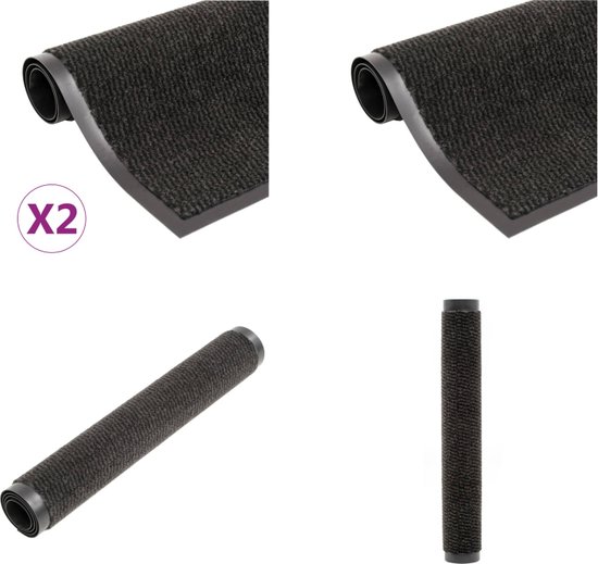 vidaXL Droogloopmatten 2 st rechthoekig getuft 80x120 cm zwart - Deurmat - Deurmatten - Droogloopmat - Droogloopmatten