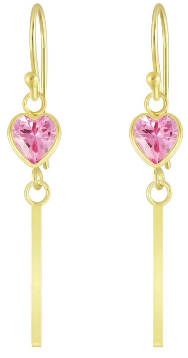 Joy|S - Zilveren classic hart oorbellen met bar (staaf) roze gold plated