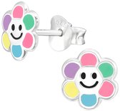 Joy|S - Zilveren bloem oorbellen - vrolijke bloem - zilver / multicolor - 6.5 mm - voor kinderen