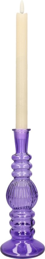 Kaarsen kandelaar Florence - paars glas - ribbel - D8,5 x H23 cm