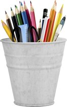Pot à crayons/seau en zinc argent 13 cm - Fournitures de bureau - Porte-crayons