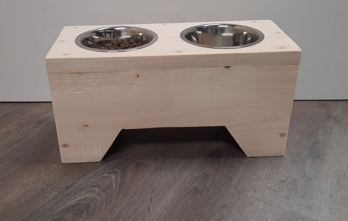 Houten honden voerbak en drinkbak “Steve” - nieuw steigerhout - voor de hond