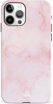 xoxo Wildhearts Marble Dusty Pink - Double Layer - Hardcase hoesje geschikt voor iPhone 12 Pro Max hoesje roze - Roze shockproof case geschikt voor Apple iPhone 12 Pro Max hoesje marmer - Roze