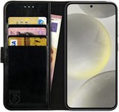 Rosso Deluxe Echt Leer Book Case Hoesje Geschikt voor Samsung Galaxy S24 Plus | Ruimte voor drie pasjes | Portemonnee Book Case | Met Pasjeshouder | Zwart