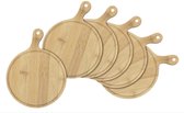 Bamboe serveerplank mini set van 6 - rond / Ø 14 cm - kleine houten serveerplaat voor snacks en tapas - plankjes met handvat voor het opzetten voor voorgerecht antipasti serveerplateau