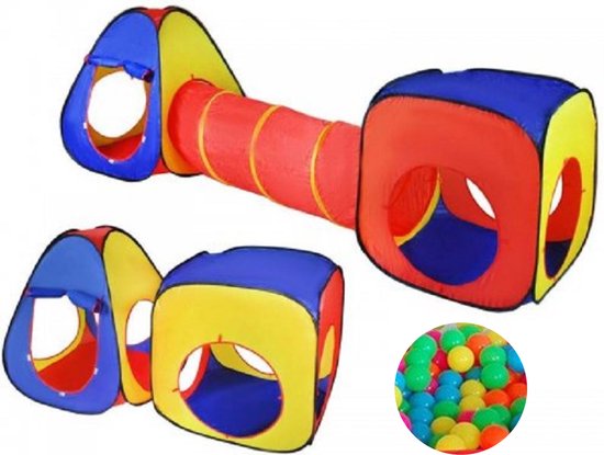 3-in-1 Pop-Up Speeltent Met Tunnel Voor Kinderen met 15 Ballen - Kruiptunnel - Speelgoed Speelhuis Tent Kindertent