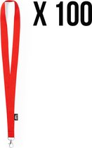 RPET keycord, 100 stuks - Lanyard - Sleutelkoord - Sleutelhanger - Sleutels - Pashouder - Badgehouder - Rood