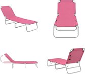 vidaXL Ligbed inklapbaar staal en stof roze - Ligbed - Ligbedden - Loungebed - Loungebedden