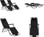 vidaXL Ligbedden inklapbaar 2 st met voetensteun staal zwart - Ligbed - Ligstoelen - Opklapbaar Ligbed - Opklapbare Ligstoelen