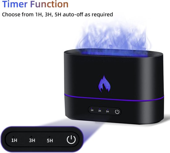 Airmpa Aromadiffuser, diffuser, etherische oliën met led-open haard, geurolie-diffuser met afstandsbediening, 7 soorten led-lichtkleuren, met timer, perfect voor thuis, kantoor, slaapkamer (zwart