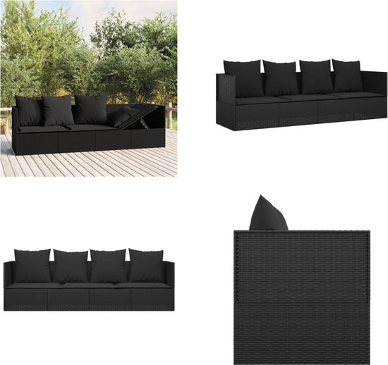 Foto: Vidaxl loungebed met kussens poly rattan zwart loungebed loungebedden loungebed met kussens tuinbed