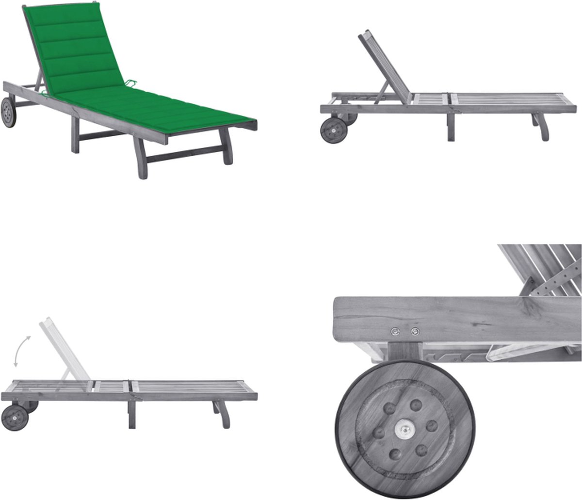 VidaXL Ligbed met kussen massief acaciahout grijs Ligbed Ligstoel Ligbedden Ligstoelen