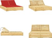 vidaXL Ligbed tweepersoons met rode kussens geïmpregneerd grenenhout - Zonnestoel - Zonnestoelen - Zonnebed - Zonnebedden