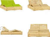 vidaXL Ligbed tweepersoons met heldergroene kussens geïmpregneerd hout - Zonnestoel - Zonnestoelen - Zonnebed - Zonnebedden