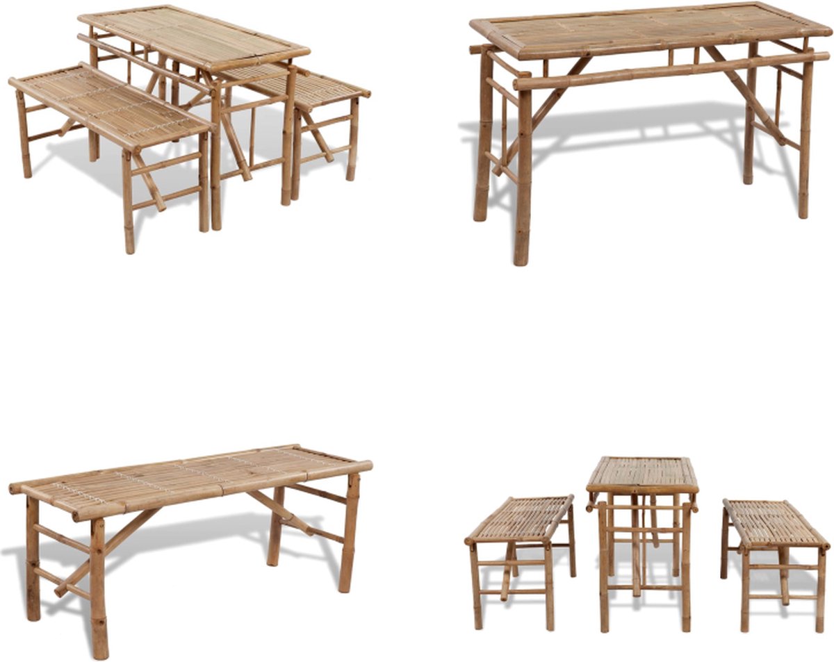 Casaria Tuinset Opvouwbaar Tuinmeubilair 170x46x75cm 2X Bierbanken 1x Biertafel Zitset Picknickset Tuin Terras Hout