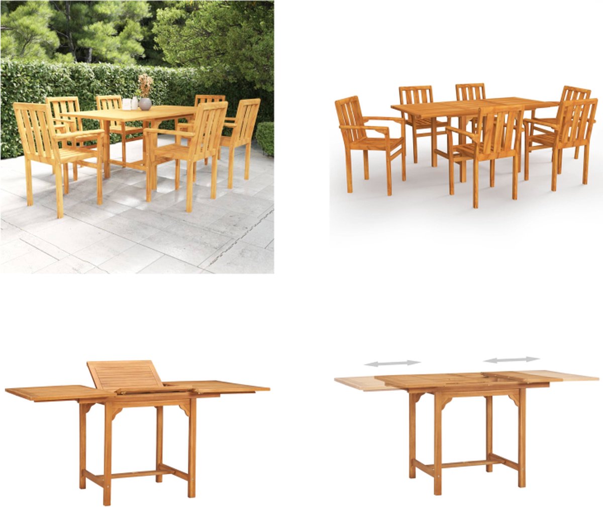 VidaXL 7-delige Tuinset massief teakhout Eethoek Voor In De Tuin Eethoeken Voor In De Tuin Inklapbare Eethoek Inklapbare Eethoeken