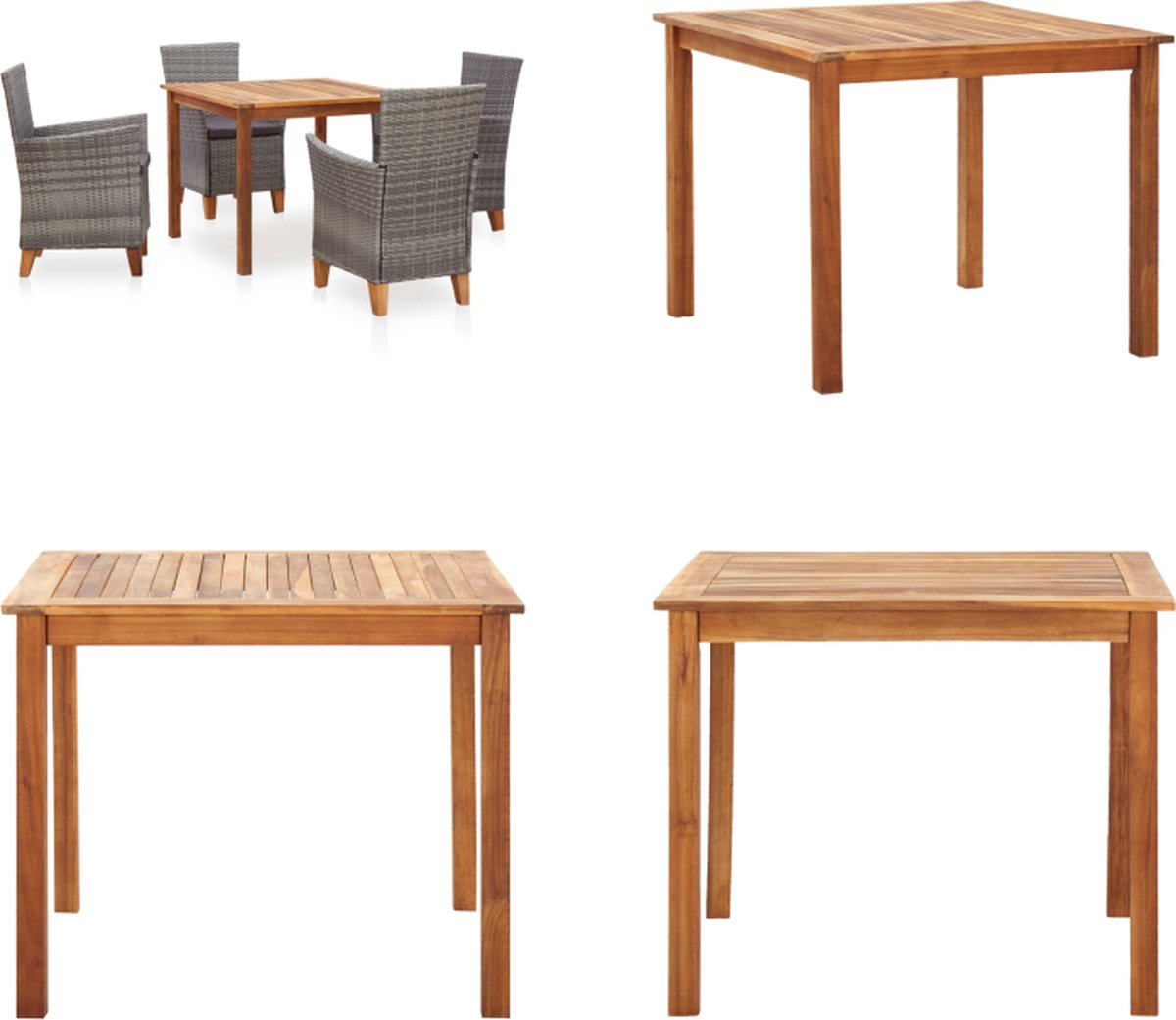 VidaXL 5-delige Eethoek poly rattan en massief acaciahout grijs Eethoek Voor Buiten Eethoeken Voor Buiten Tuinset Tuinsets