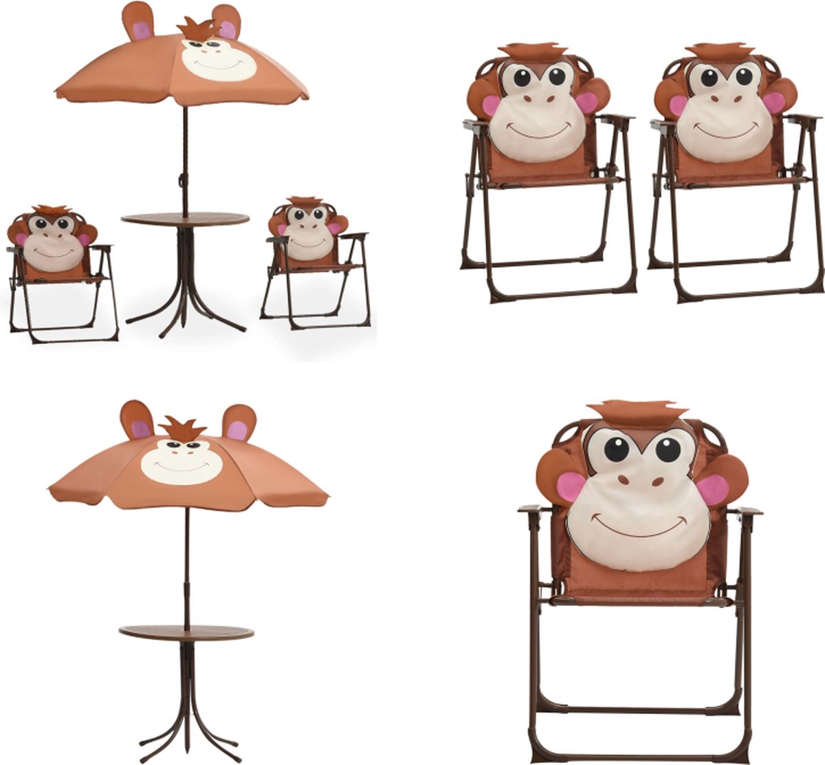VidaXL 3-delige Bistroset voor kinderen met parasol bruin Tuintafel En Stoel Tuintafels En Stoelen Tuintafel Set Tuintafel Sets