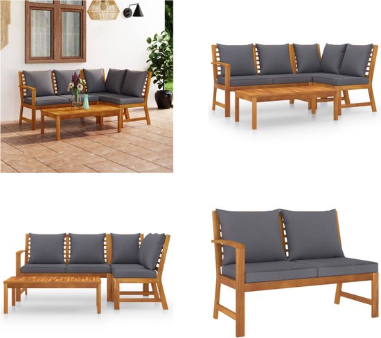 VidaXL 6-delige Loungeset met kussens massief acaciahout crème