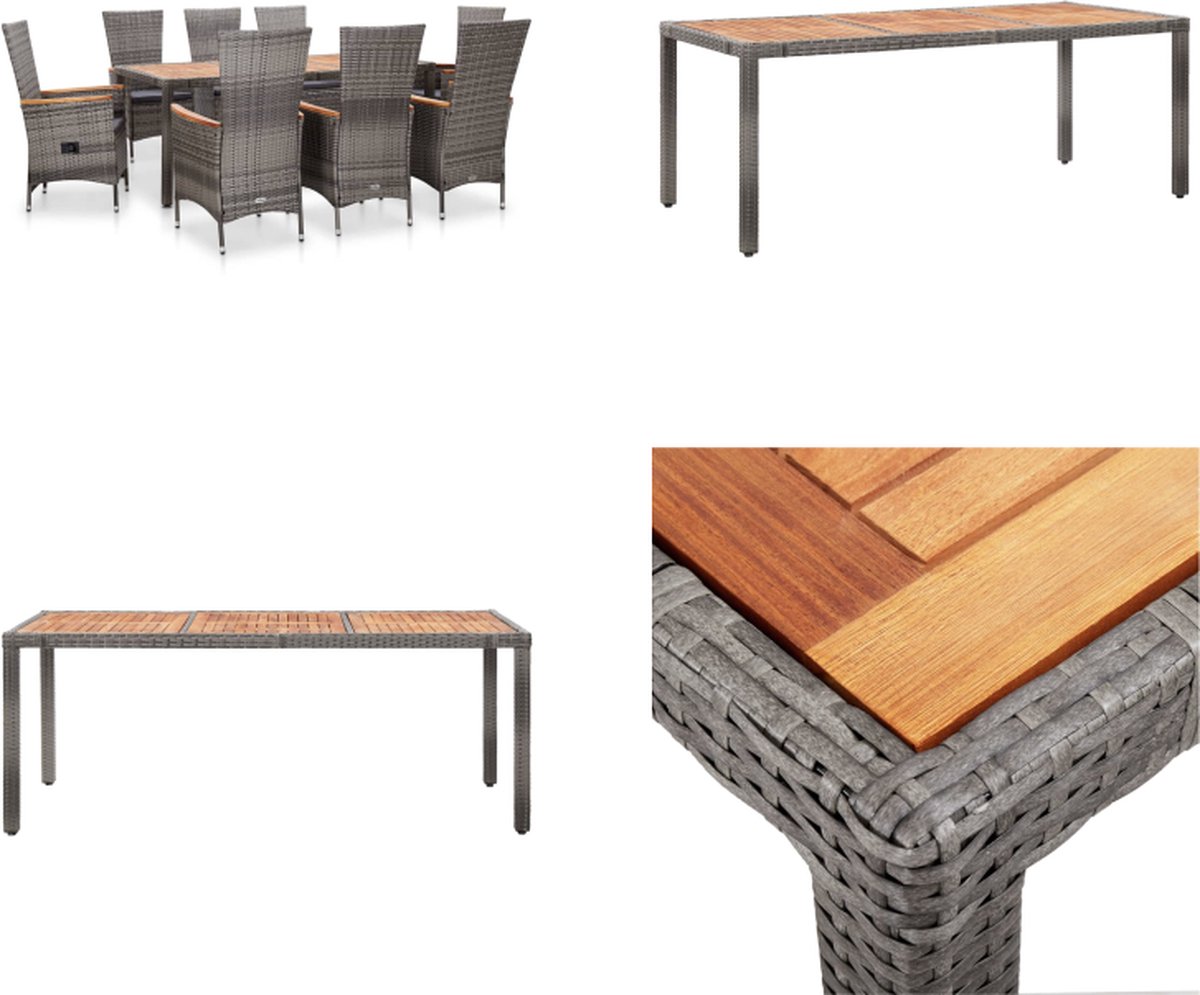 VidaXL 9-delige Tuinset met kussens poly rattan grijs Eethoek Voor Buiten Eethoeken Voor Buiten Tuintafel En Stoel Tuintafels En Stoelen