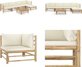 vidaXL 6-delige Loungeset met crèmewitte kussens bamboe - Tuinset - Tuinsets - Loungeset - Loungesets