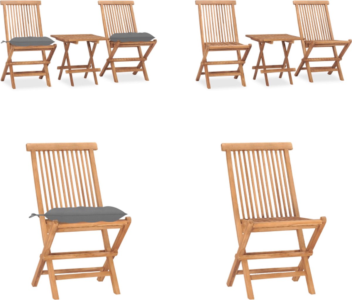VidaXL 3-delige Tuinset inklapbaar met kussen massief teakhout Eethoek Voor Buiten Eethoeken Voor Buiten Eettafelset Voor Buiten Eettafelsets Voor Buiten