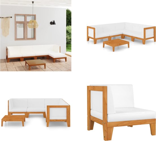 VidaXL Massief Acaciahouten Bistroset Met Kussens 7-Delig - Inklapbaar Tuinset Bistrostoelen & Tafel