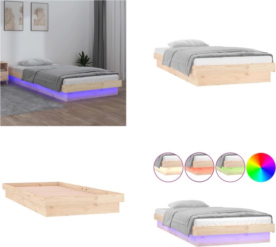 vidaXL Bedframe LED massief hout 90x200 cm - Bedframe - Bedframes - Eenpersoonsbed - Bed