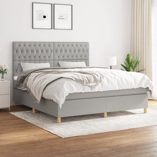 vidaXL Boxspring avec matelas Tissu Gris clair 180x200 cm - Boxspring - Sommiers - Lit - Meubles de couchage
