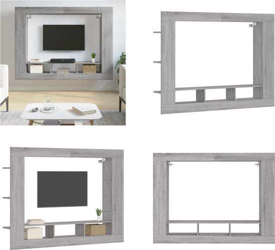vidaXL Tv-meubel 152x22x113 cm bewerkt hout grijs sonoma eikenkleurig - Tv-meubel - Tv-meubelen - Tv-standaard - Televisiemeubel